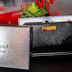 NWT- Kate Spade Patent Saffiano Compact Medium Bifold Wallet in “Black”